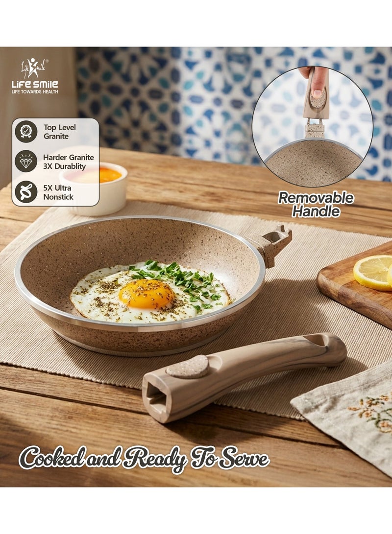 Life Smile طقم أواني الطهي غير اللاصقة من الجرانيت 31 قطعة – أواني طهي غير لاصقة متميزة، أواني الطهي والمقالي | طقم أواني وقواعد تحريض | أطباق خزفية (20/24/28/32/36/40 سم) مع أغطية، أواني ضحلة 28/32 سم، مقلاة مزدوجة 30 سم، قدر صلصة 1.3 لتر، غلاية صفارة 3.0 لتر، مقالي (20/24/28 سم) وملاعق مطبخ سيليكون مع حامل. - Image 5